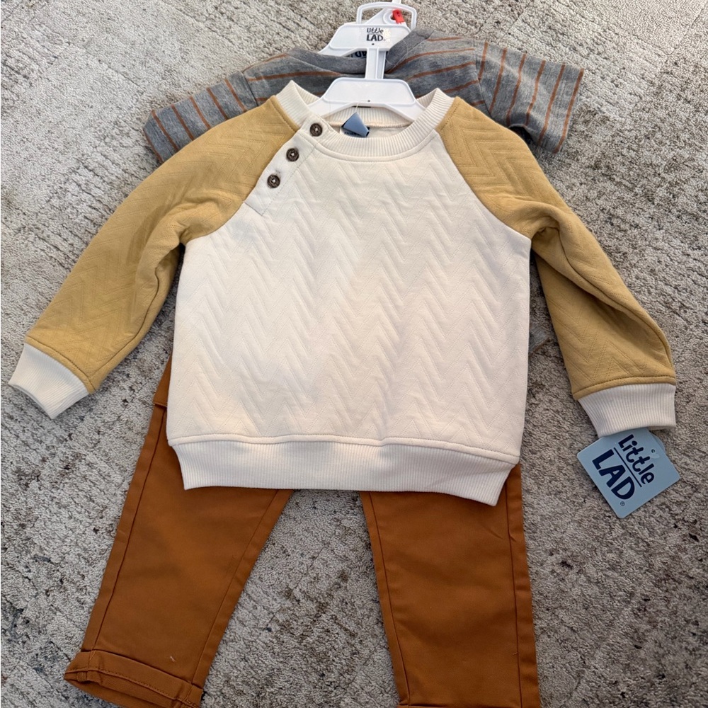 Little Lad Toddler Outfit with Cream and Tan Sweater